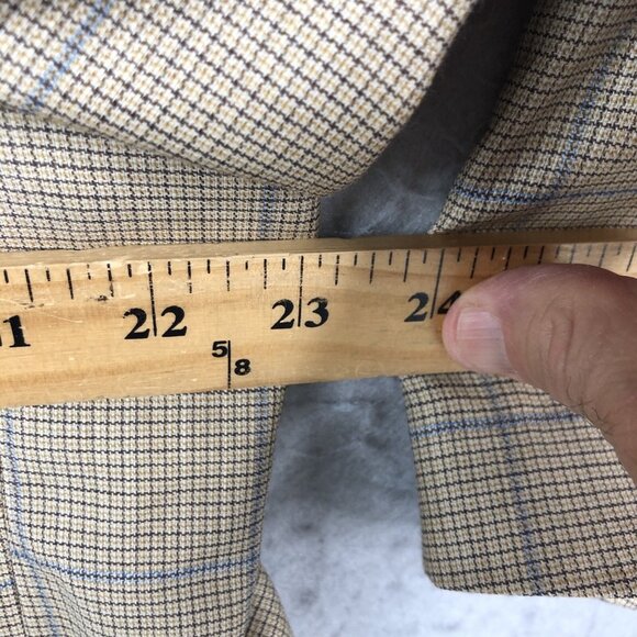 Emernegildo Zegna Sport Coat Mens 44R Tan Blue Plaid Windowpane Wool Academi - Picture 5 of 16